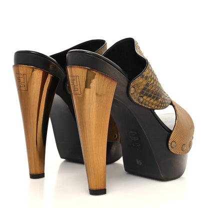 Fendi Snakeskin Calfskin Platform Sandals 36 Bronze 4 of 11