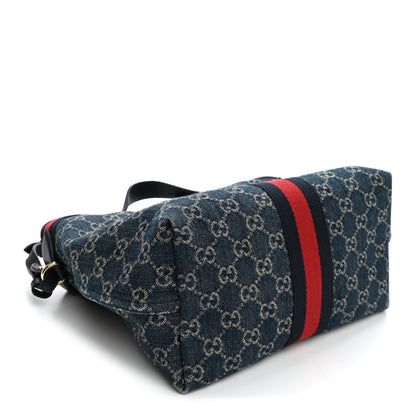 Gucci Denim GG Monogram Web Small Giglio Tote Blue White 5 of 10