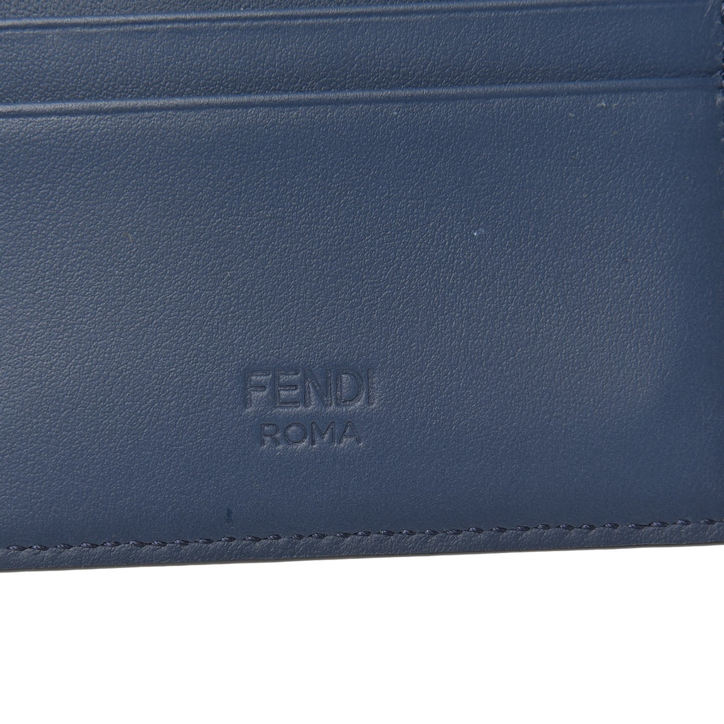 Vitello Century Glazed Fabric FF 1974 Card Holder Blu Scuro Mogano Panna
