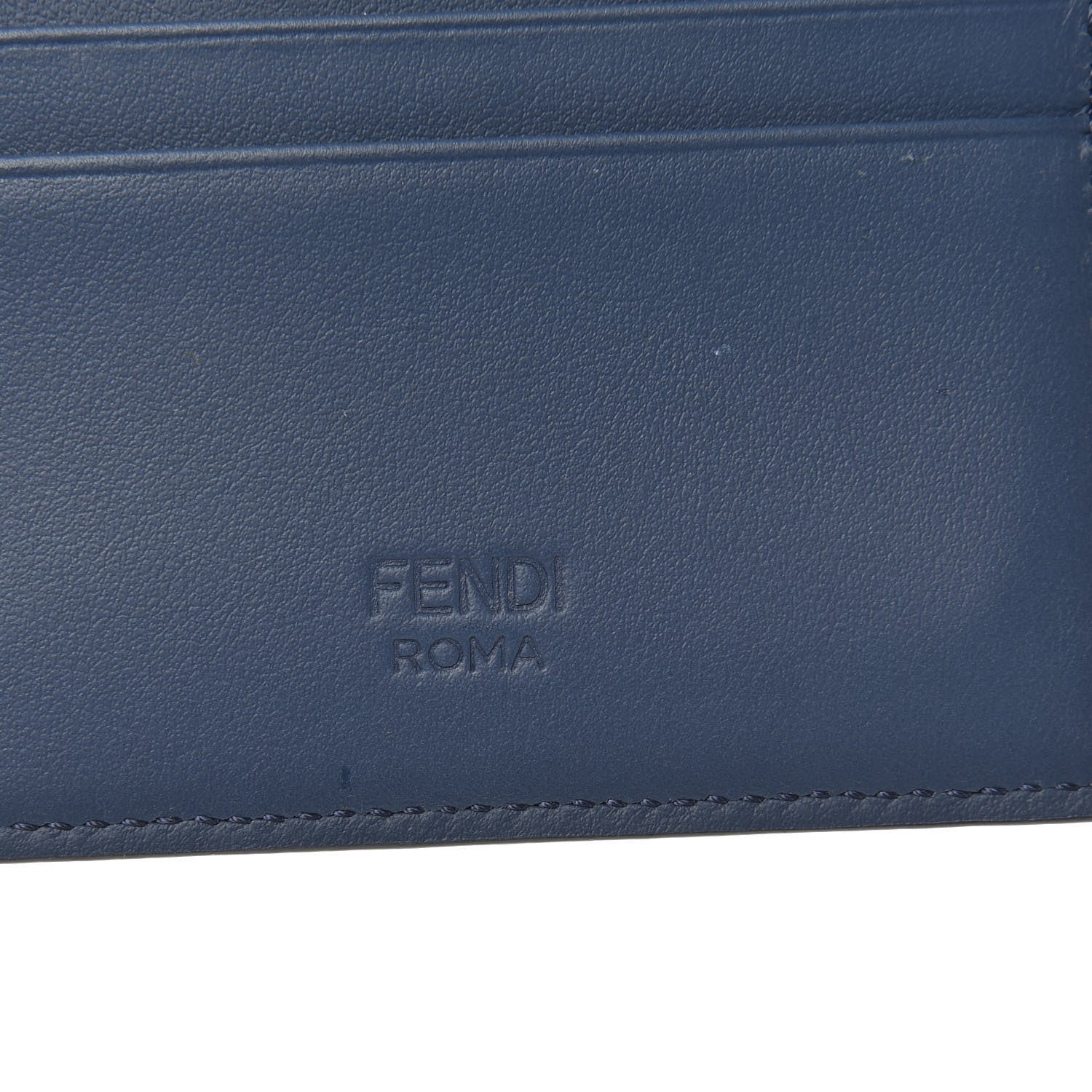 Fendi Vitello Century Glazed Fabric FF 1974 Card Holder Blu Scuro Mogano Panna 5 of 7