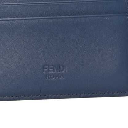 Fendi Vitello Century Glazed Fabric FF 1974 Card Holder Blu Scuro Mogano Panna 5 of 7