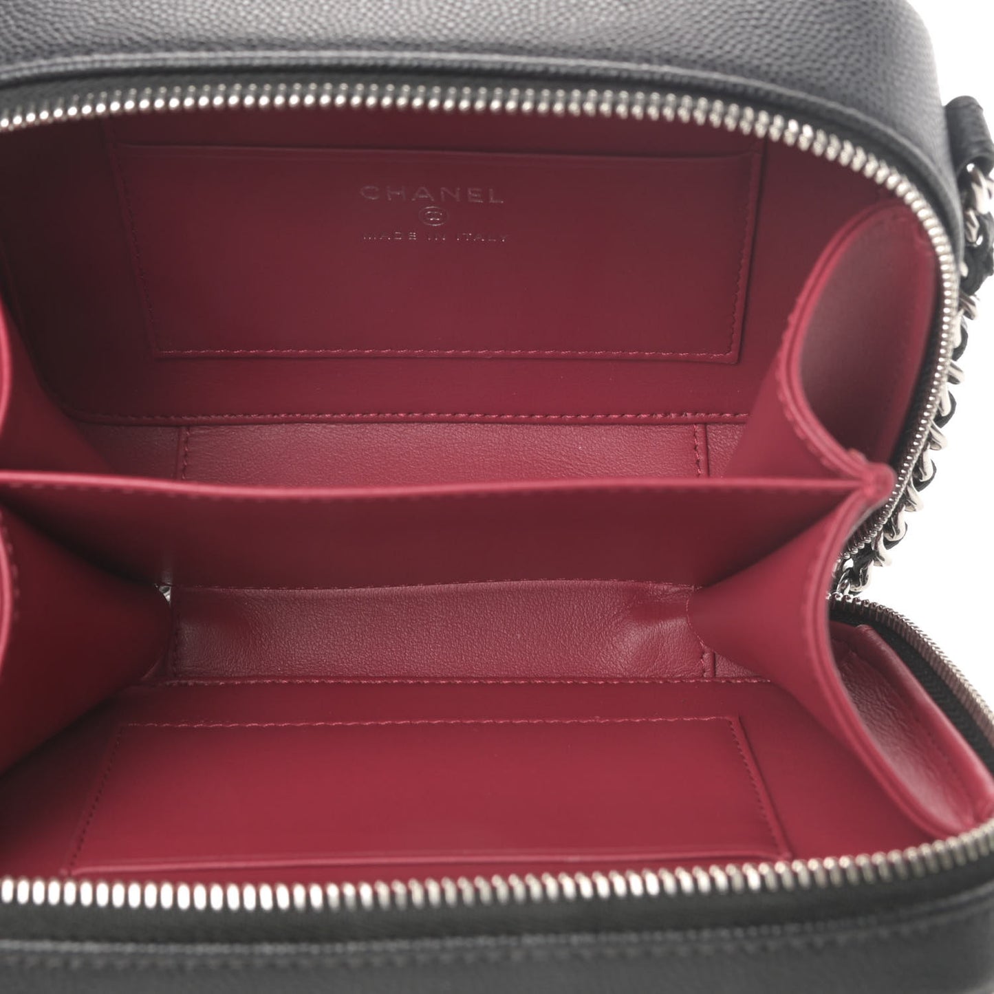 Caviar Quilted Striped Filigree Vanity Clutch With Chain Black White