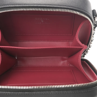 Chanel Caviar Quilted Striped Filigree Vanity Clutch With Chain Black White 5 of 10