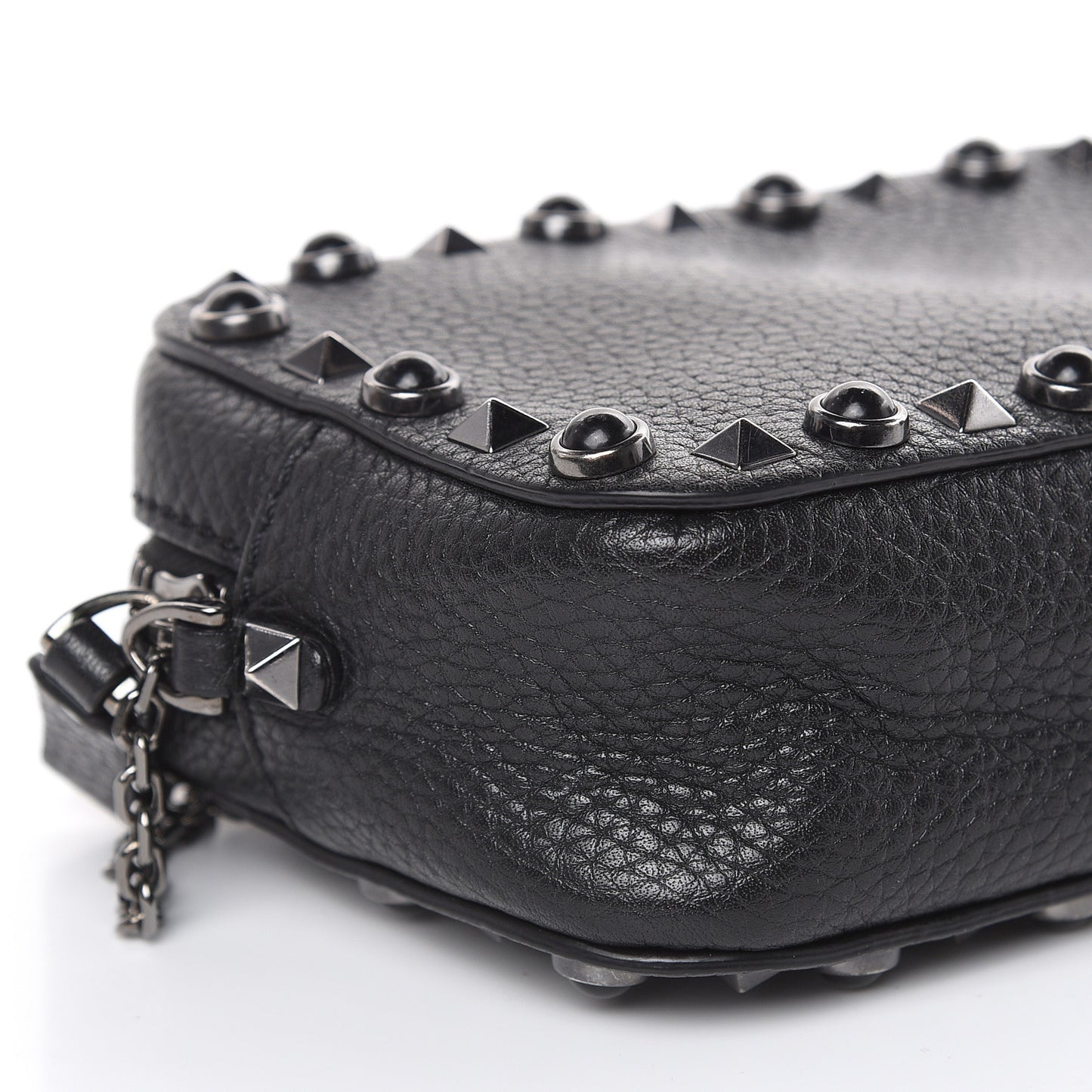 Calfskin Small Rockstud Rolling Chain Camera Crossbody Bag Black