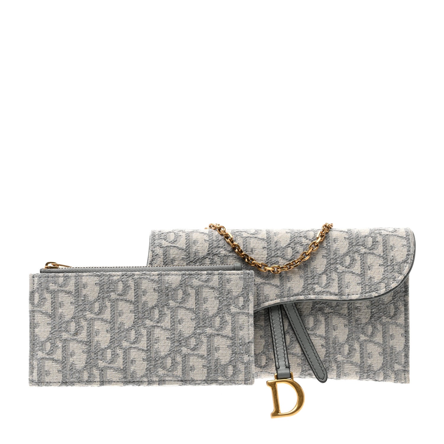 Christian Dior Oblique Saddle Chain Long Wallet Grey 3 of 8