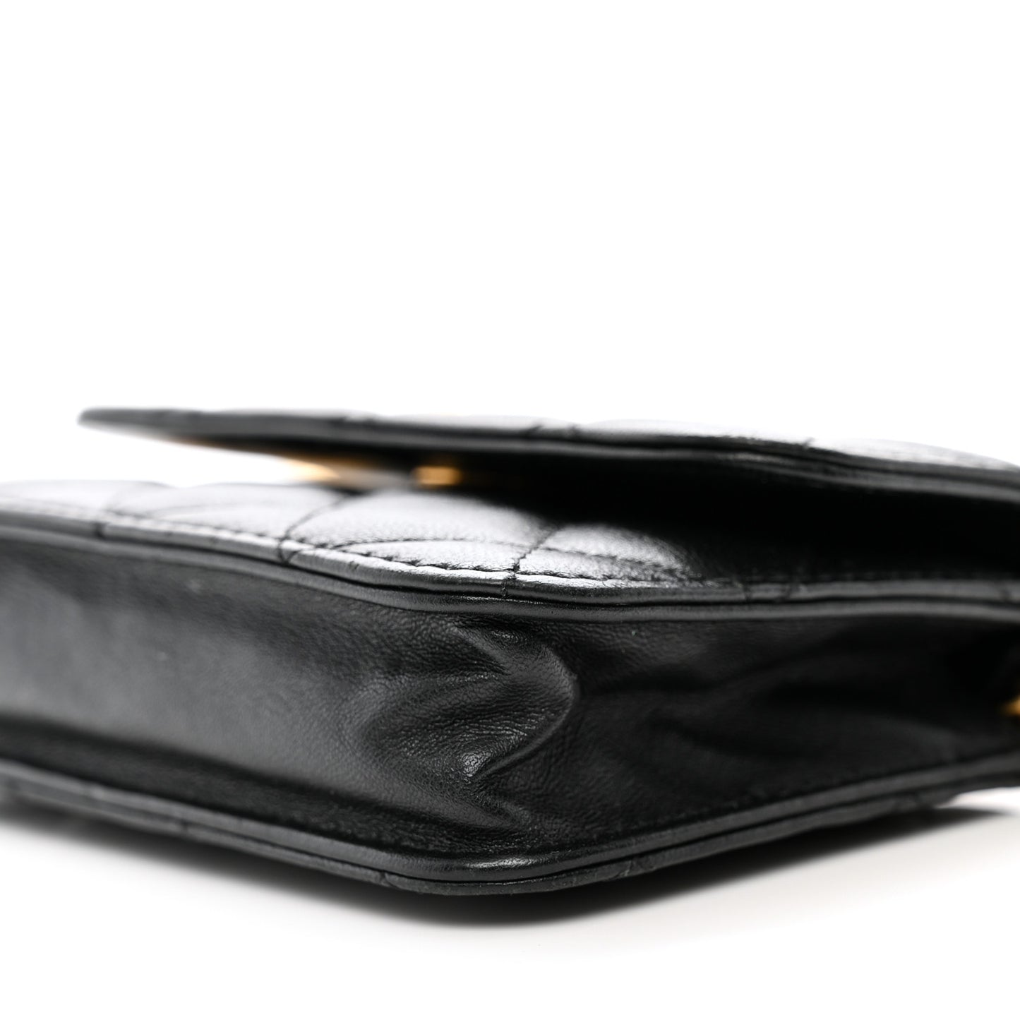 Lambskin Quilted CC Enamel Mini Belt Bag Black