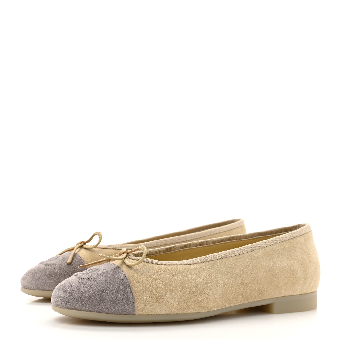 Suede Cap Toe CC Ballerina Flats 36.5 Light Yellow Gray