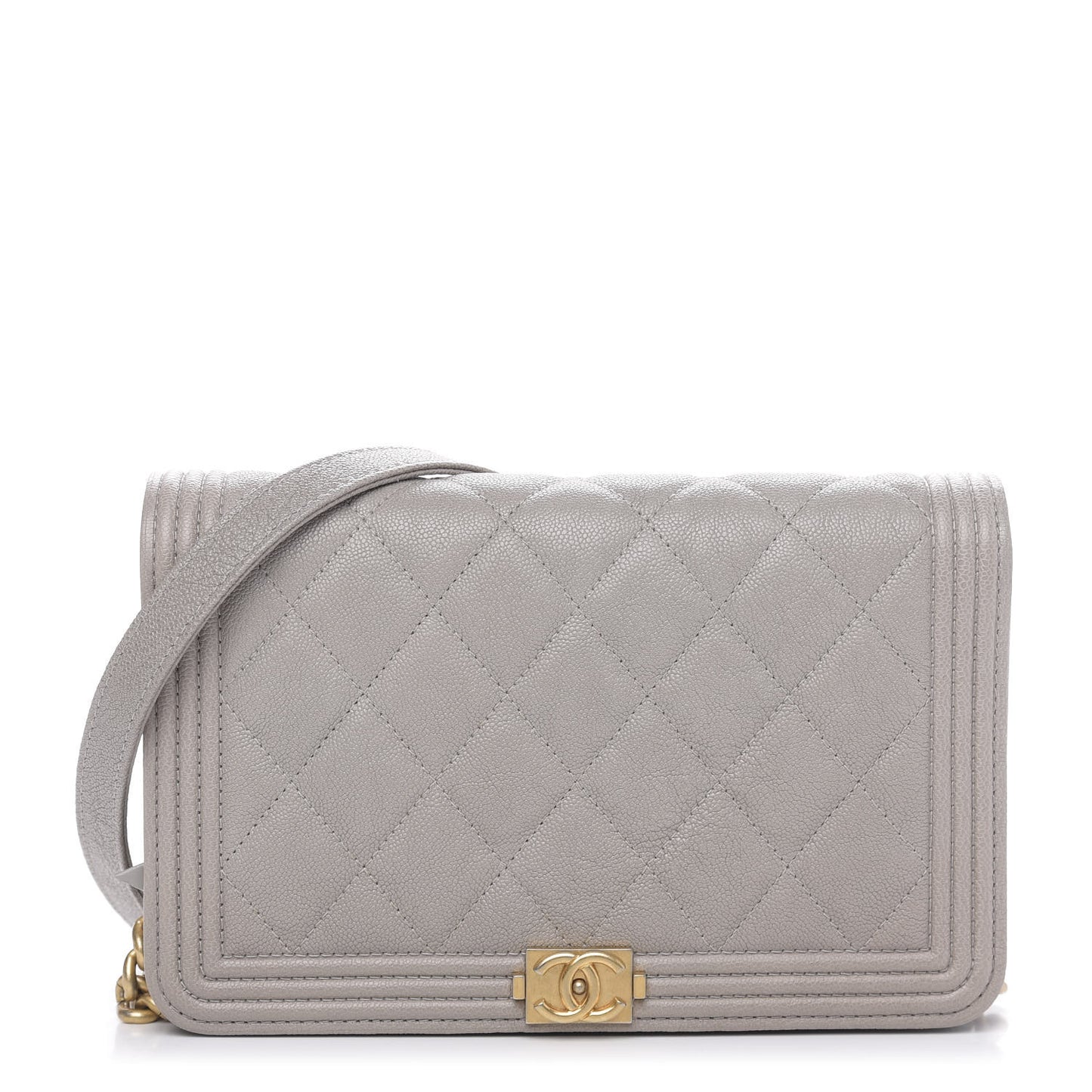 Caviar Quilted Boy Wallet On Chain WOC Grey