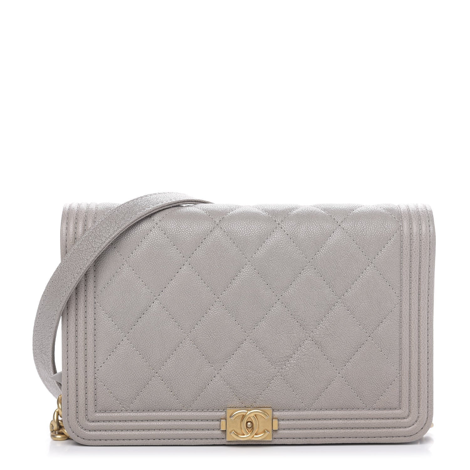 Chanel Caviar Quilted Boy Wallet On Chain WOC Grey 1 of 13