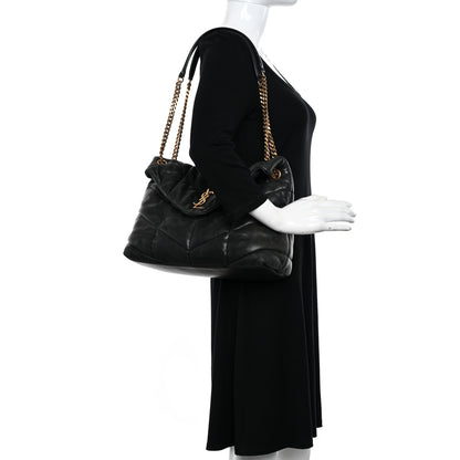 Saint Laurent Lambskin Quilted Medium Loulou Puffer Monogram Chain Satchel Black 2 of 13