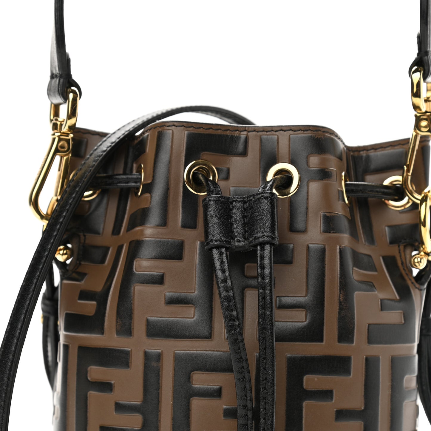 Vitello Liberty F is Fendi Bi-Color FF 1974 Embossed Mini Mon Tresor Bucket Bag Maya Black