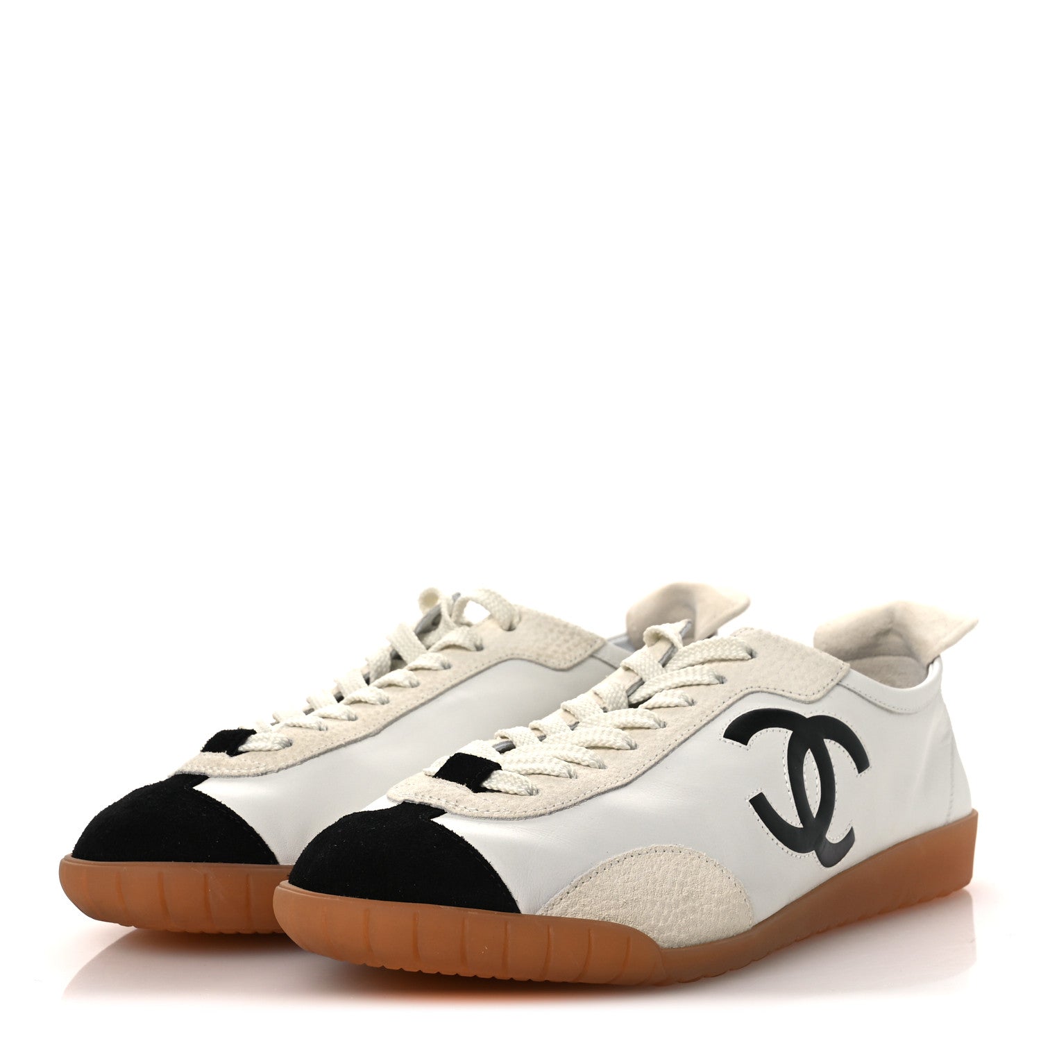 Chanel Calfskin Embossed Suede Sneakers 39.5 White Black 4 of 10