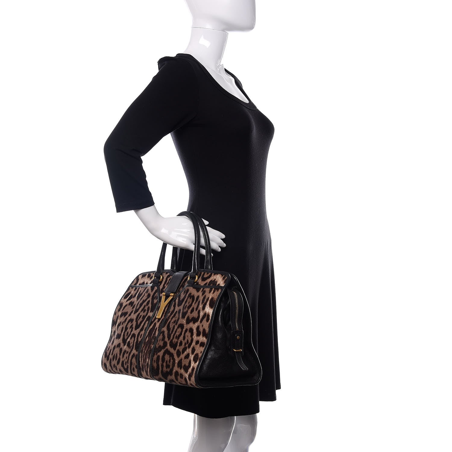 Saint Laurent Pony Hair Calfskin Leopard Print Medium Cabas Chyc Black 2 of 9