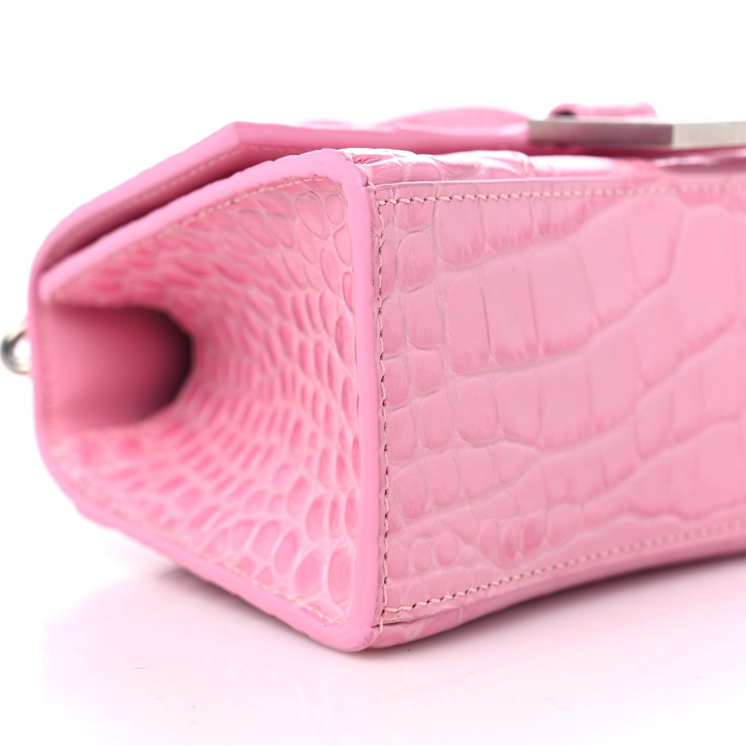 Balenciaga Shiny Calfskin Crocodile Embossed Hourglass Top Handle Bag XS Pink 8 of 9