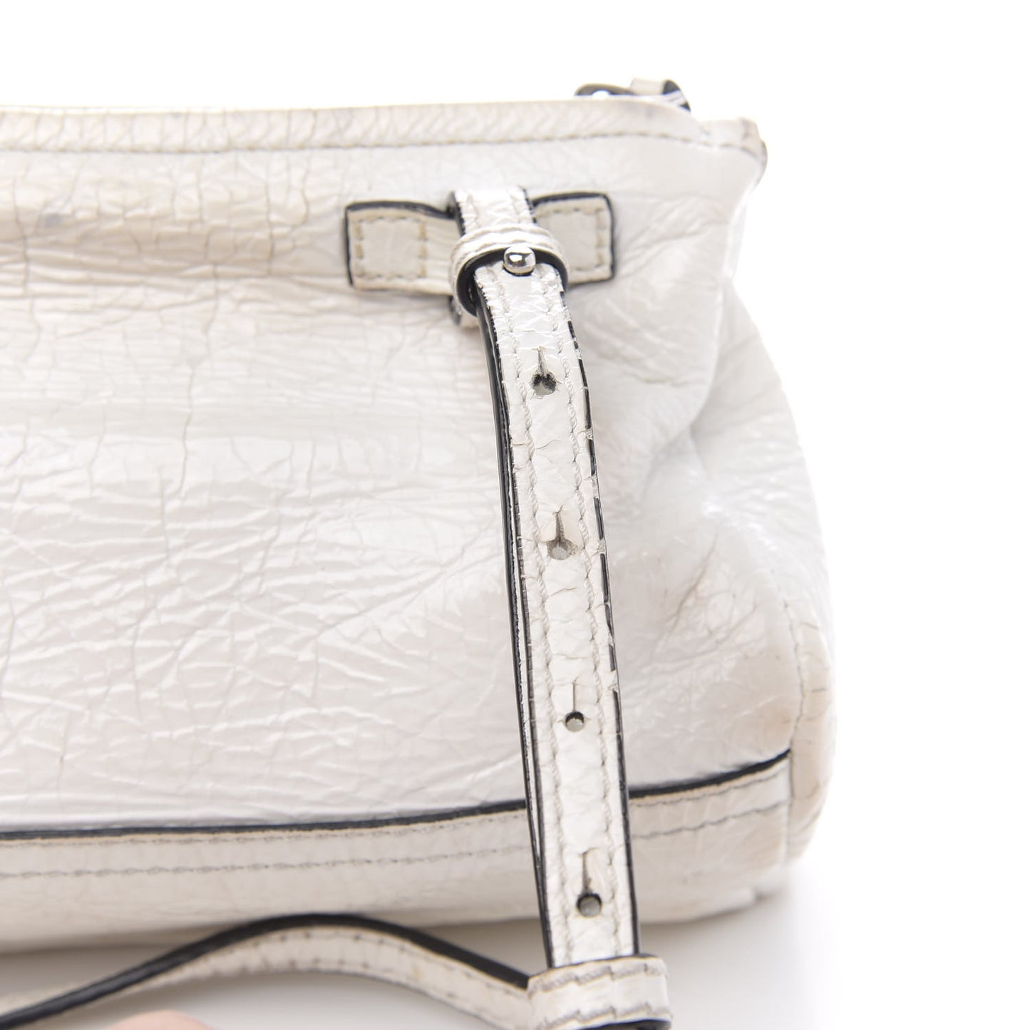 Crinkled Patent Deerskin Mini Pandora White