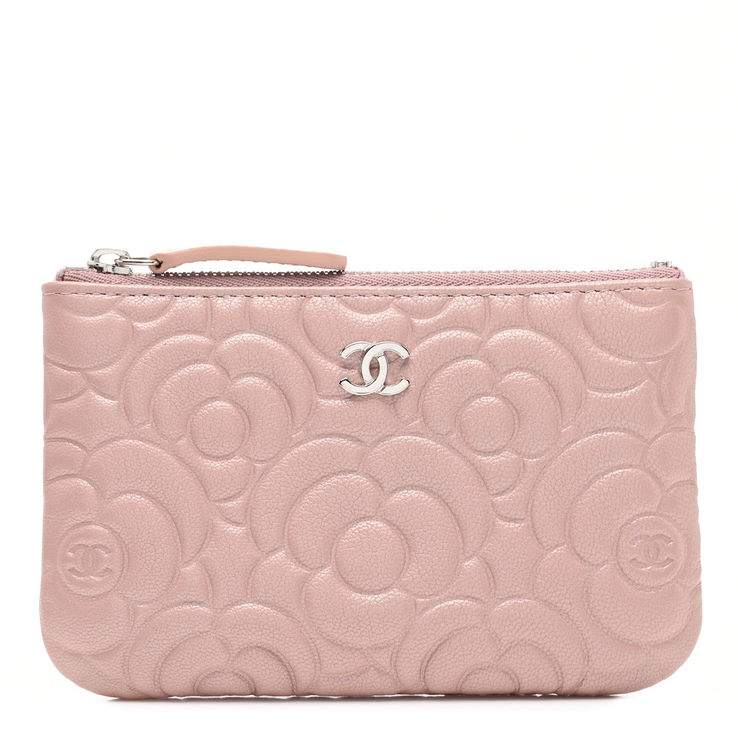 Chanel Goatskin Camellia Embossed Cosmetic Pouch Light Pink 1 of 8