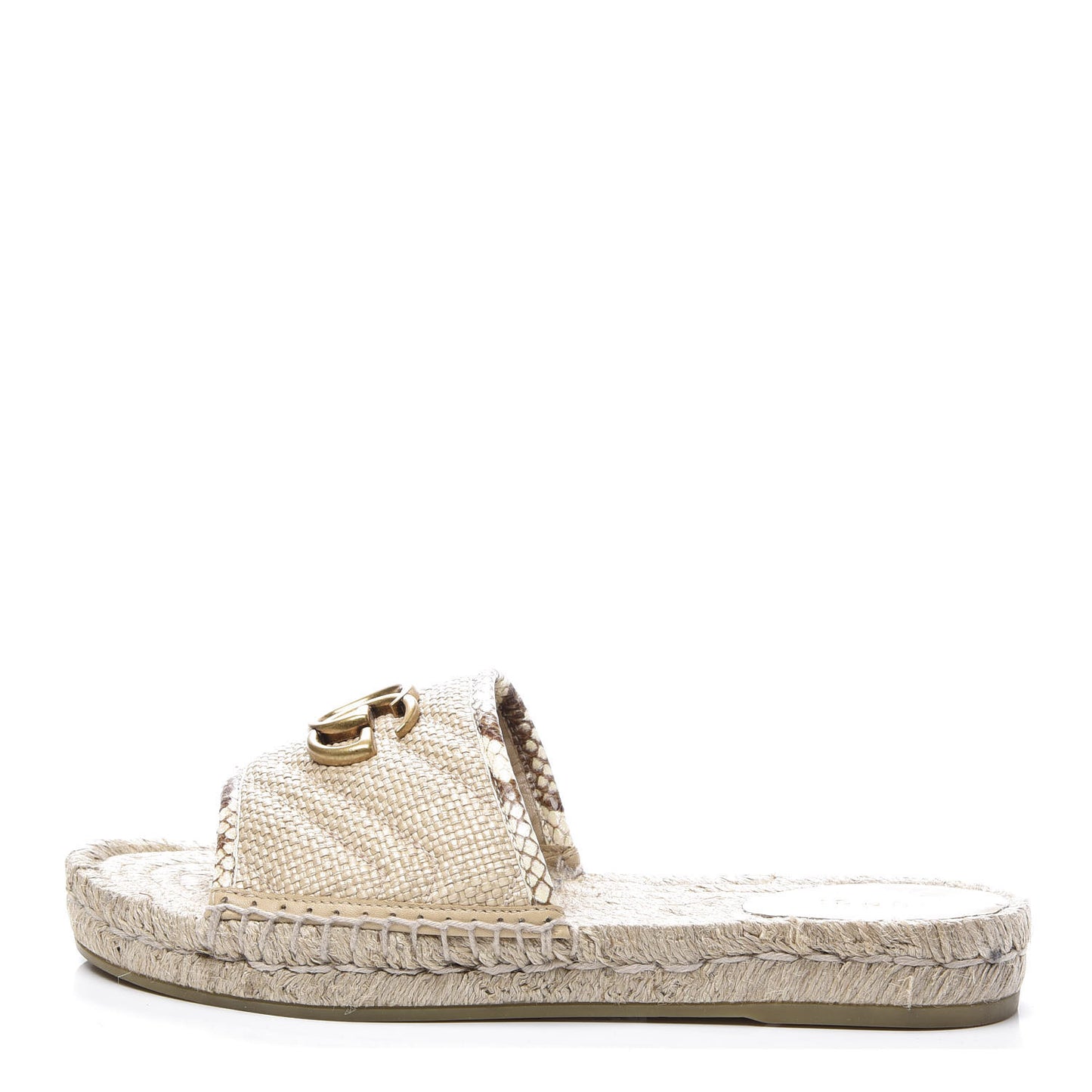Straw Elaphe Matelasse GG Marmont Espadrille Slide Sandals 37 Natural Cream Brown
