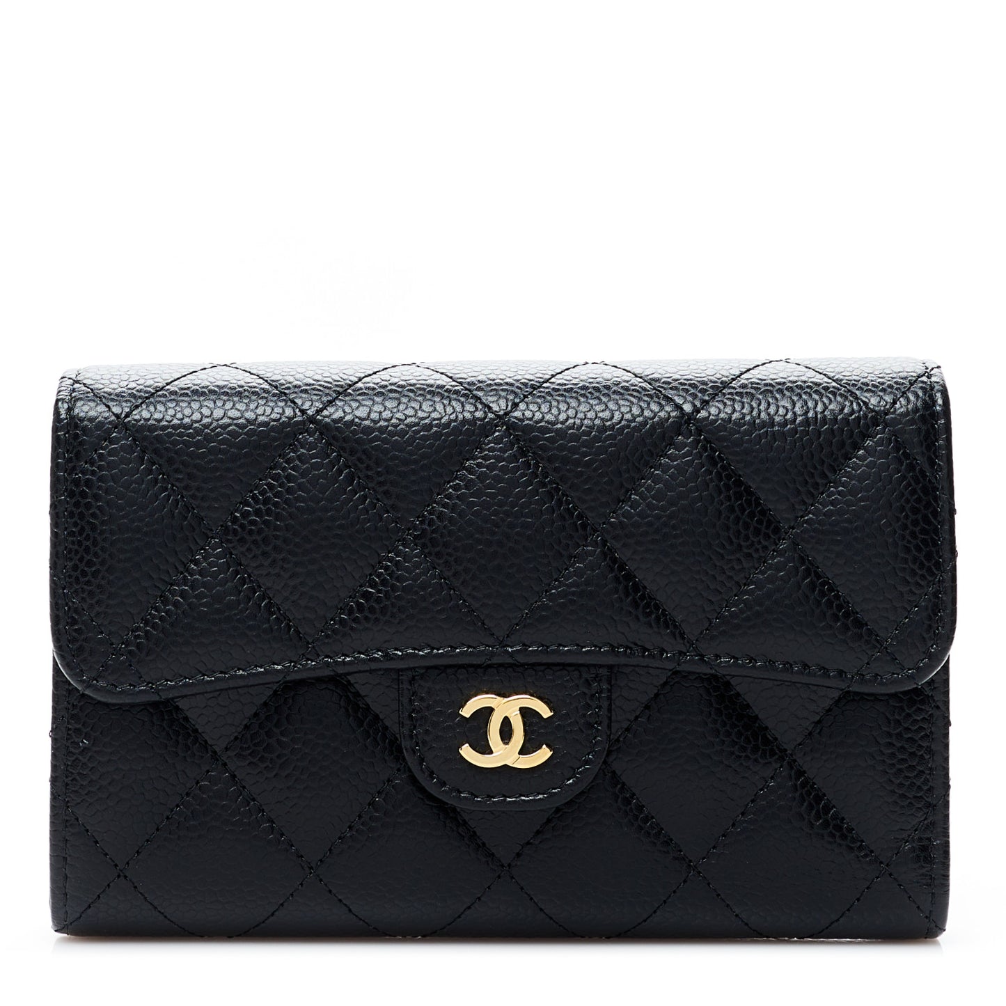 Caviar Quilted Medium Flap Wallet Black