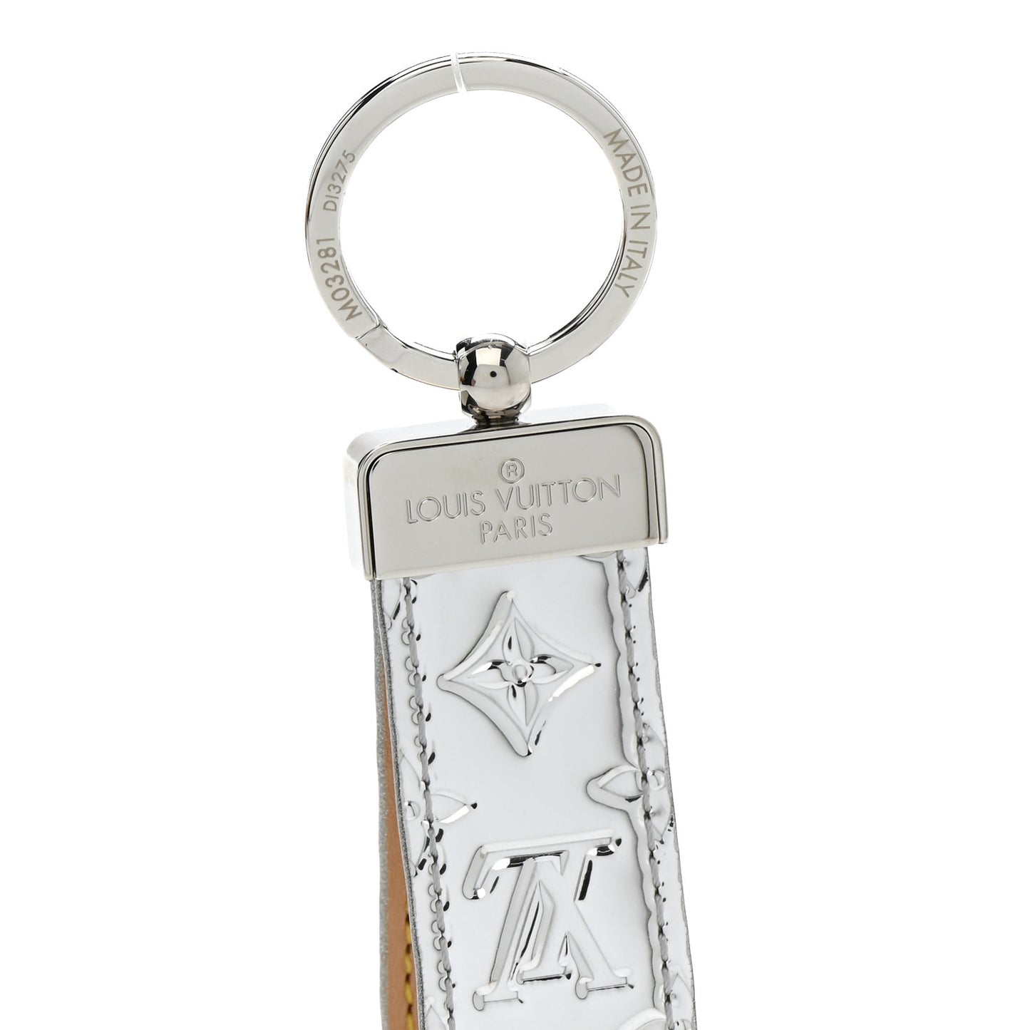 Monogram Mirror Dragonne Bag Charm Key Holder Silver