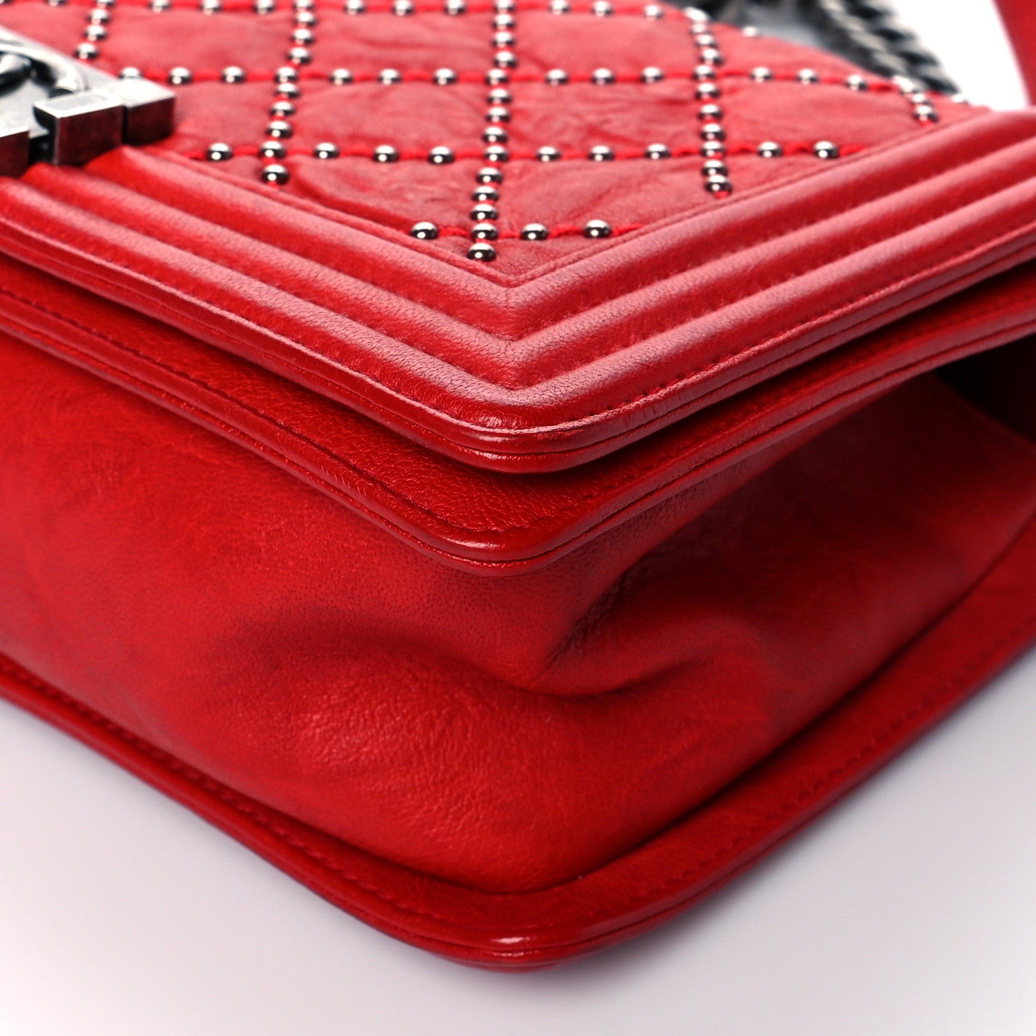 Chanel Crumpled Lambskin Small Studded Boy Flap Red 10 of 10