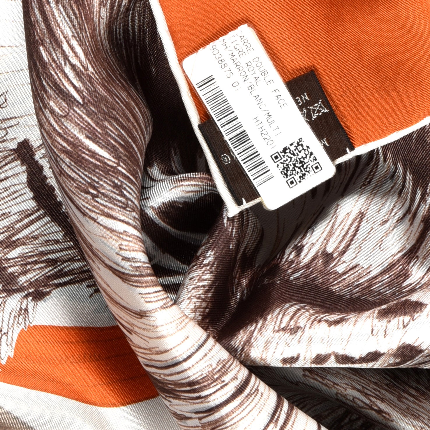 Hermes Silk Tiger Royal Double Face Scarf 90 Marron White Multicolor 4 of 4
