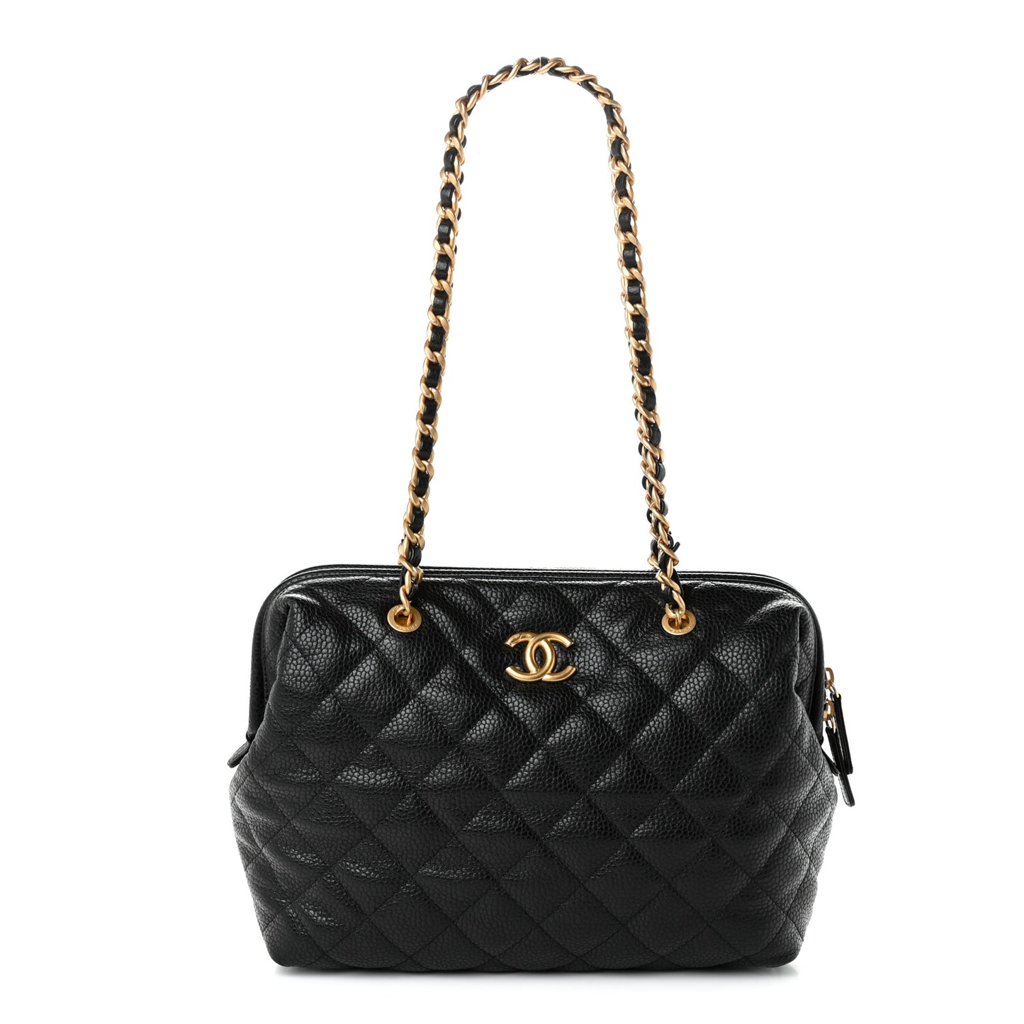 Shiny Caviar Quilted Large Bowling Bag Black