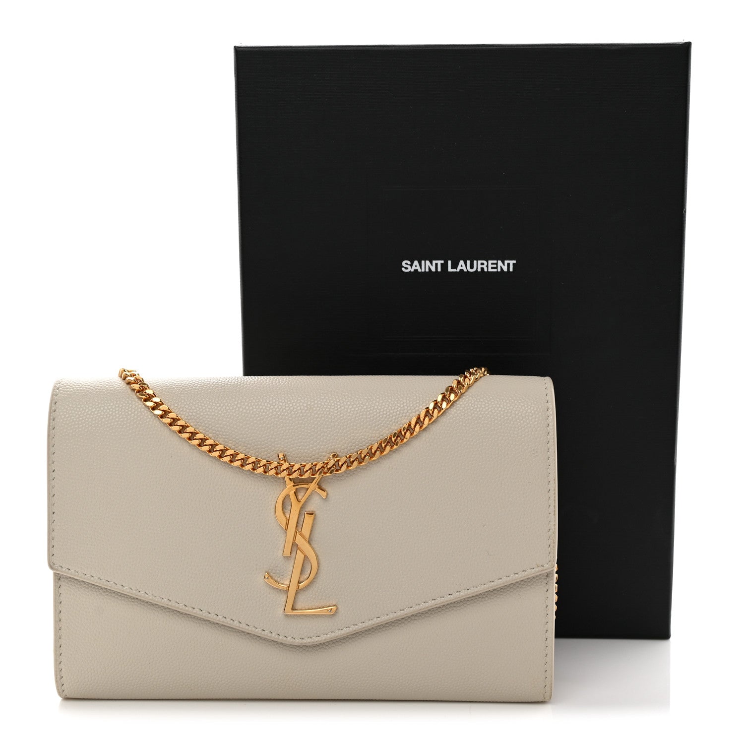 Saint Laurent Grain De Poudre Monogram Uptown Chain Wallet Crema Soft 12 of 12