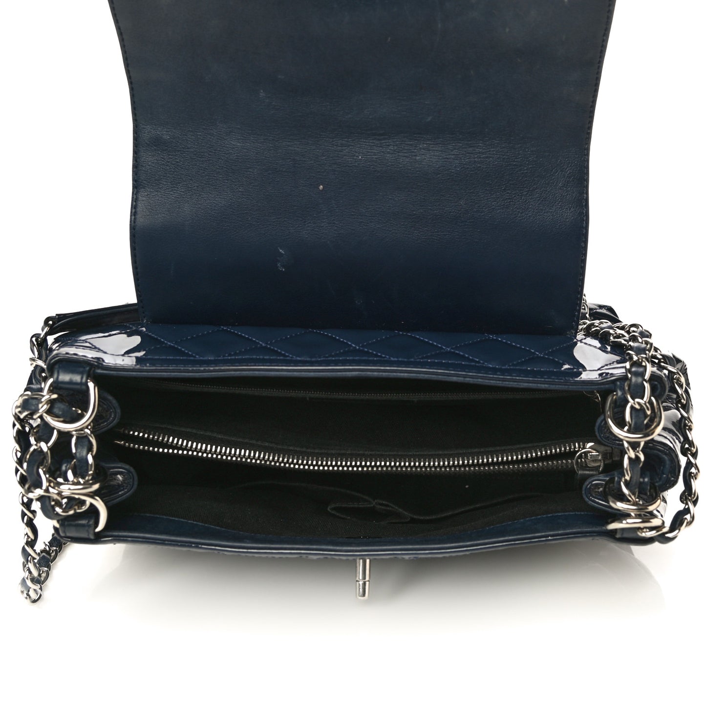 Patent Quilted Large Coco Shine Accordion Flap Dark Navy Blue