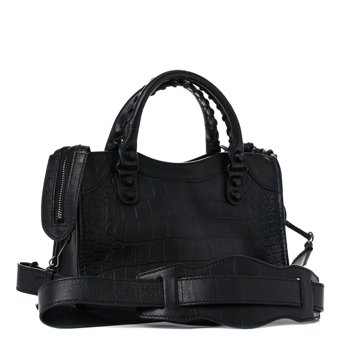 Matte Supple Lambskin Crocodile Embossed Classic Black Hardware Mini City Black