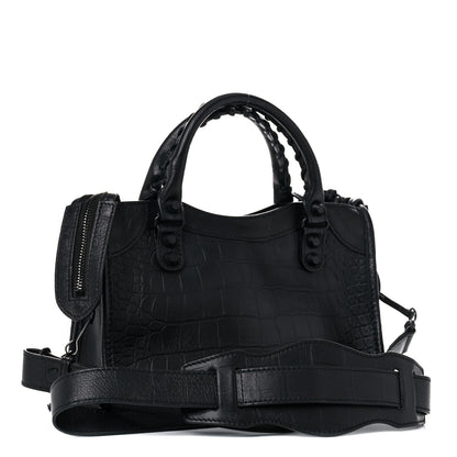 Balenciaga Matte Supple Lambskin Crocodile Embossed Classic Black Hardware Mini City Black 3 of 9