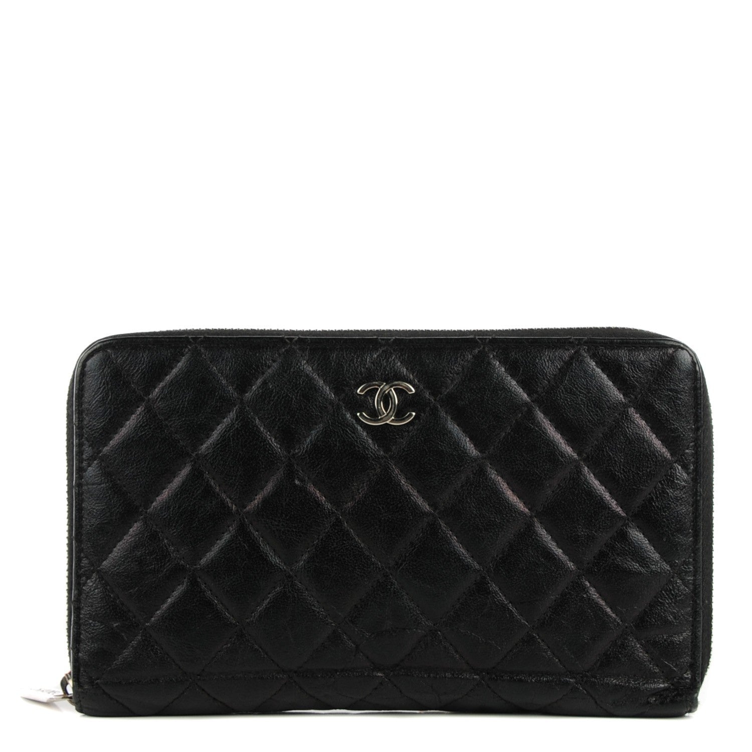 Chanel Glazed Calfskin Quilted Large Zip Around Organizer Wallet Black 1 of 11