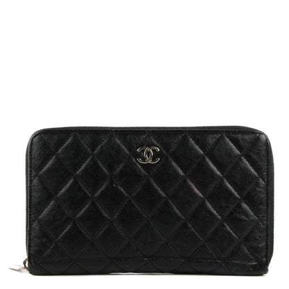 Chanel Glazed Calfskin Quilted Large Zip Around Organizer Wallet Black 1 of 11