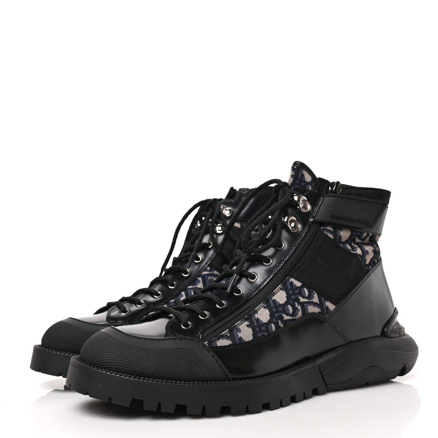 Oblique Polished Calfskin Mens Combat Ankle Boots 41 Beige Black