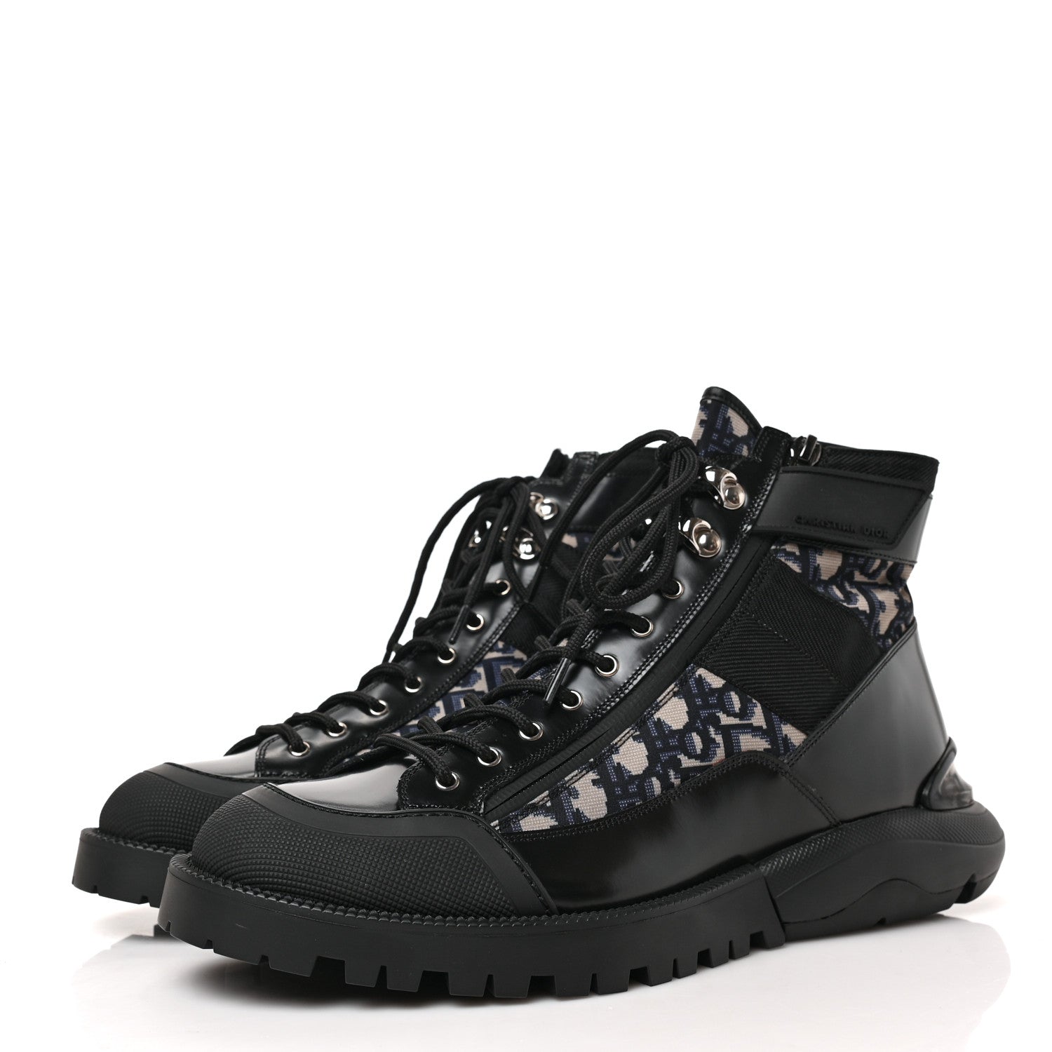 Christian Dior Oblique Polished Calfskin Mens Combat Ankle Boots 41 Beige Black 3 of 8