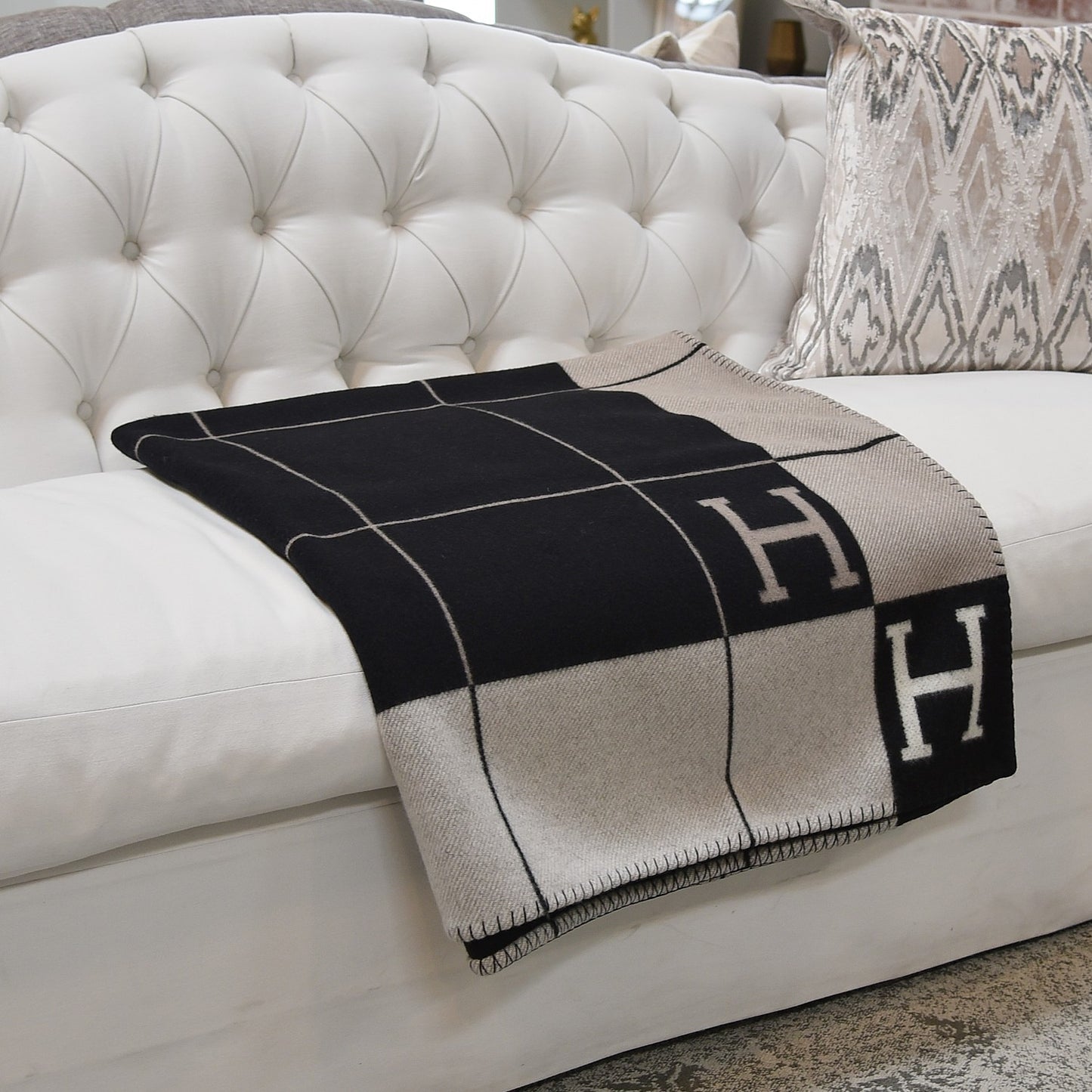 Wool Cashmere Avalon III Blanket Ecru Gris Fonce