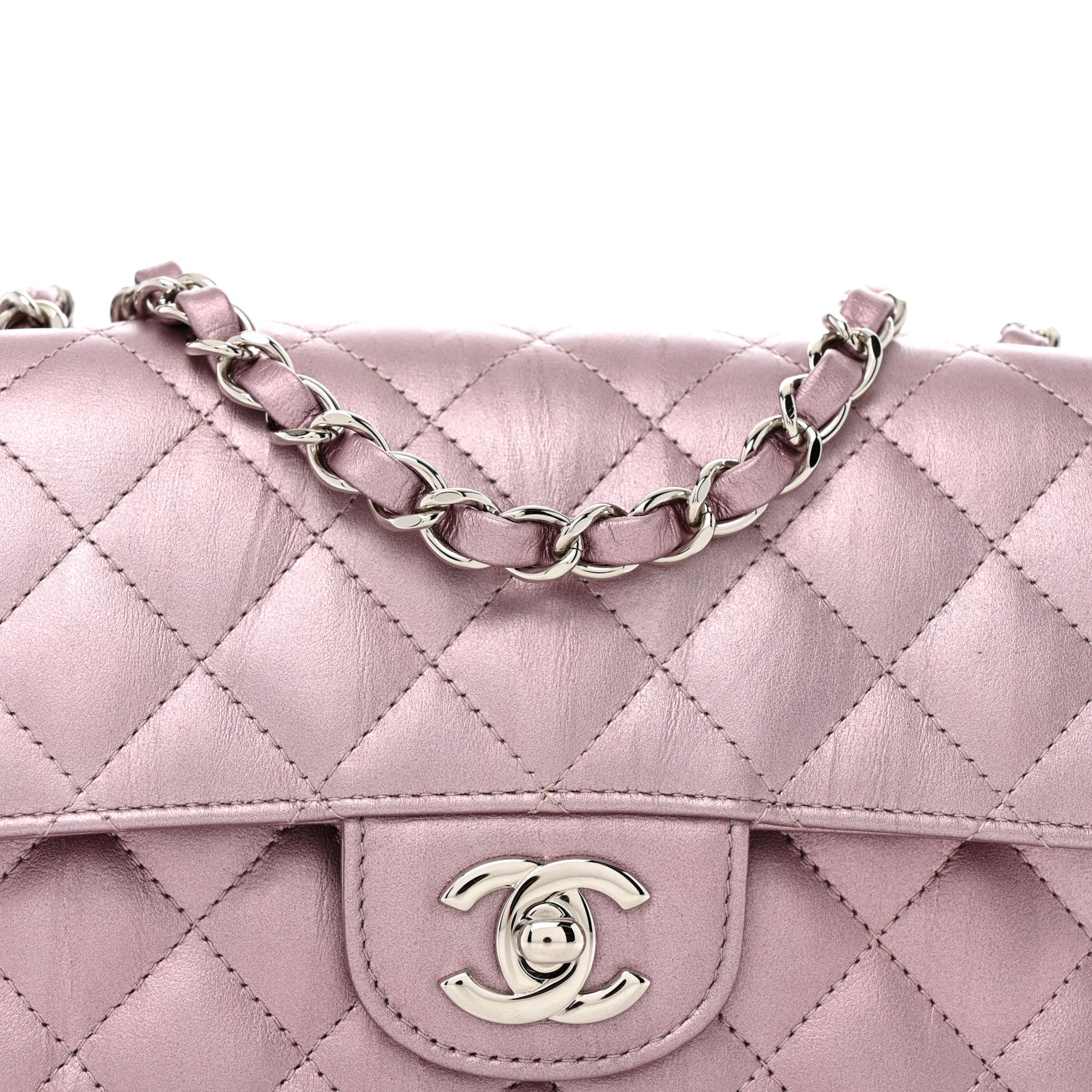 Chanel Metallic Calfskin Quilted Mini Rectangular Flap Pink 8 of 12