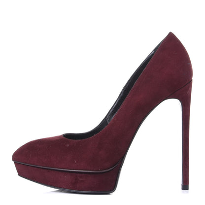 Saint Laurent Suede Janis 105 Platform Pumps 38.5 Burgundy 1 of 11