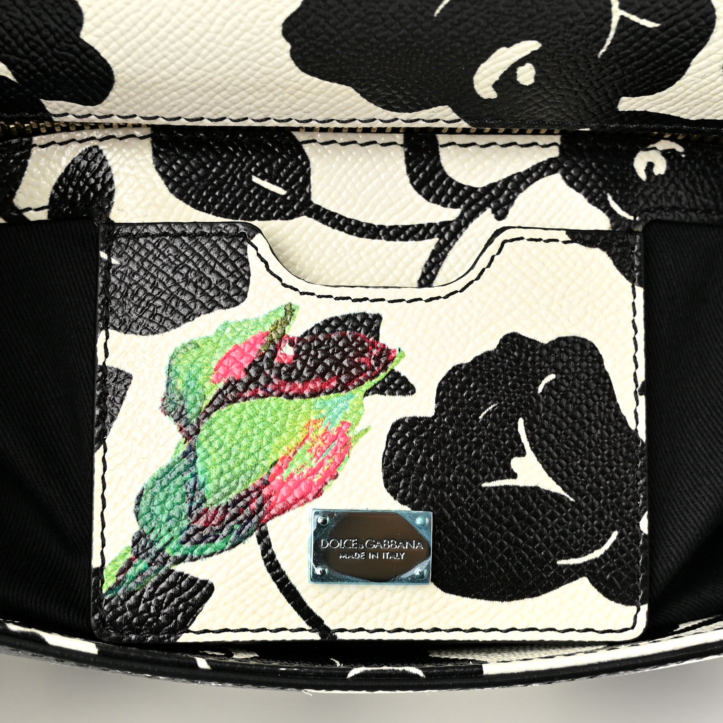 Dauphine Floral Print Medium Miss Sicily Satchel Black White