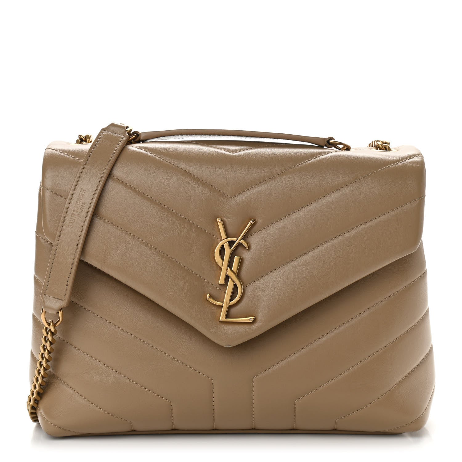 Saint Laurent Calfskin Y Quilted Monogram Small Loulou Chain Satchel Dark Beige 1 of 11