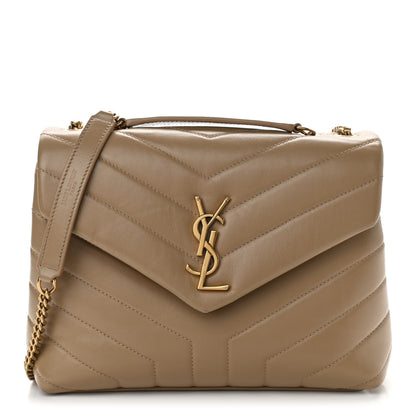 Saint Laurent Calfskin Y Quilted Monogram Small Loulou Chain Satchel Dark Beige 1 of 11