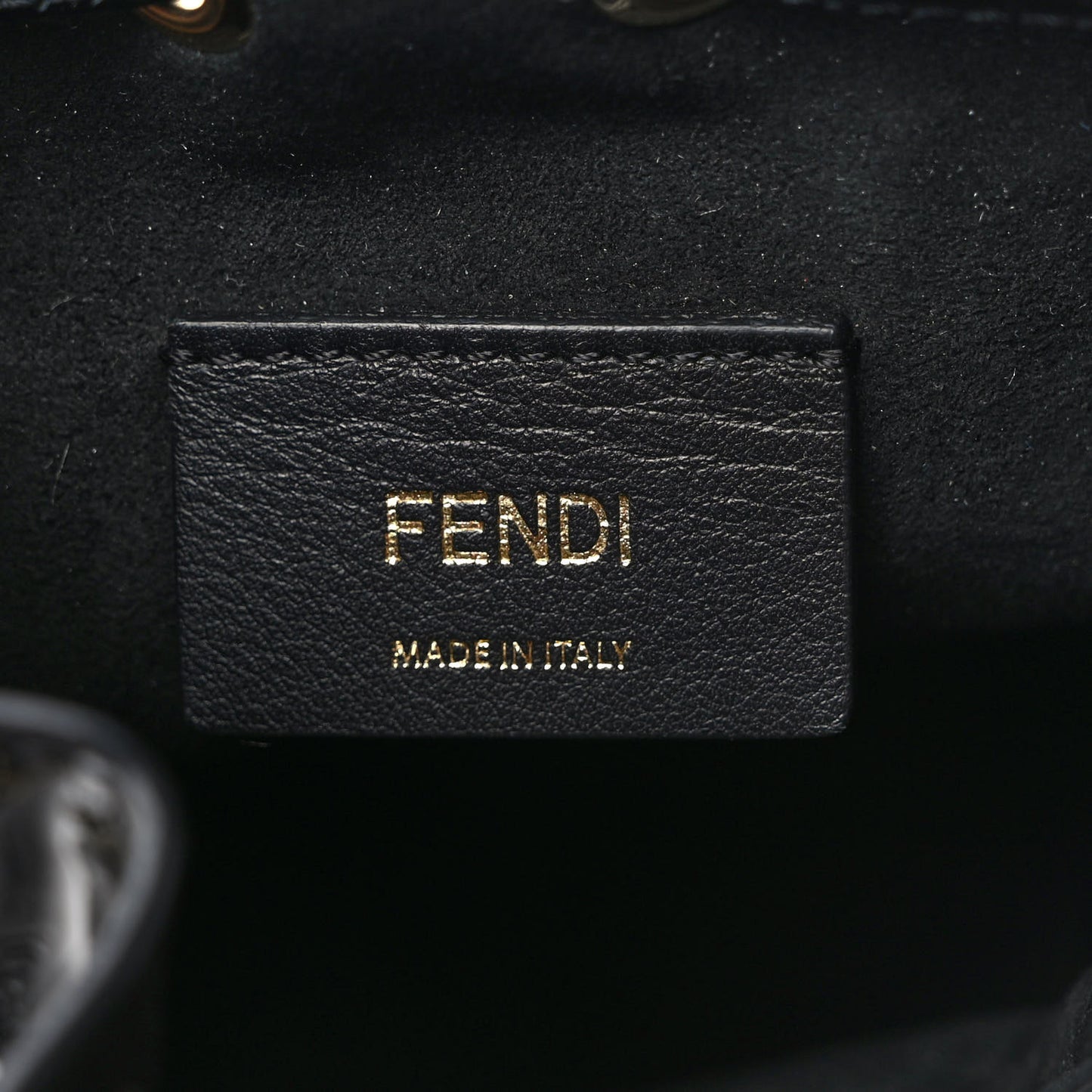 Vitello Vernice Mou F is Fendi Karligraphy Embossed Mini Mon Tresor Bucket Bag Black