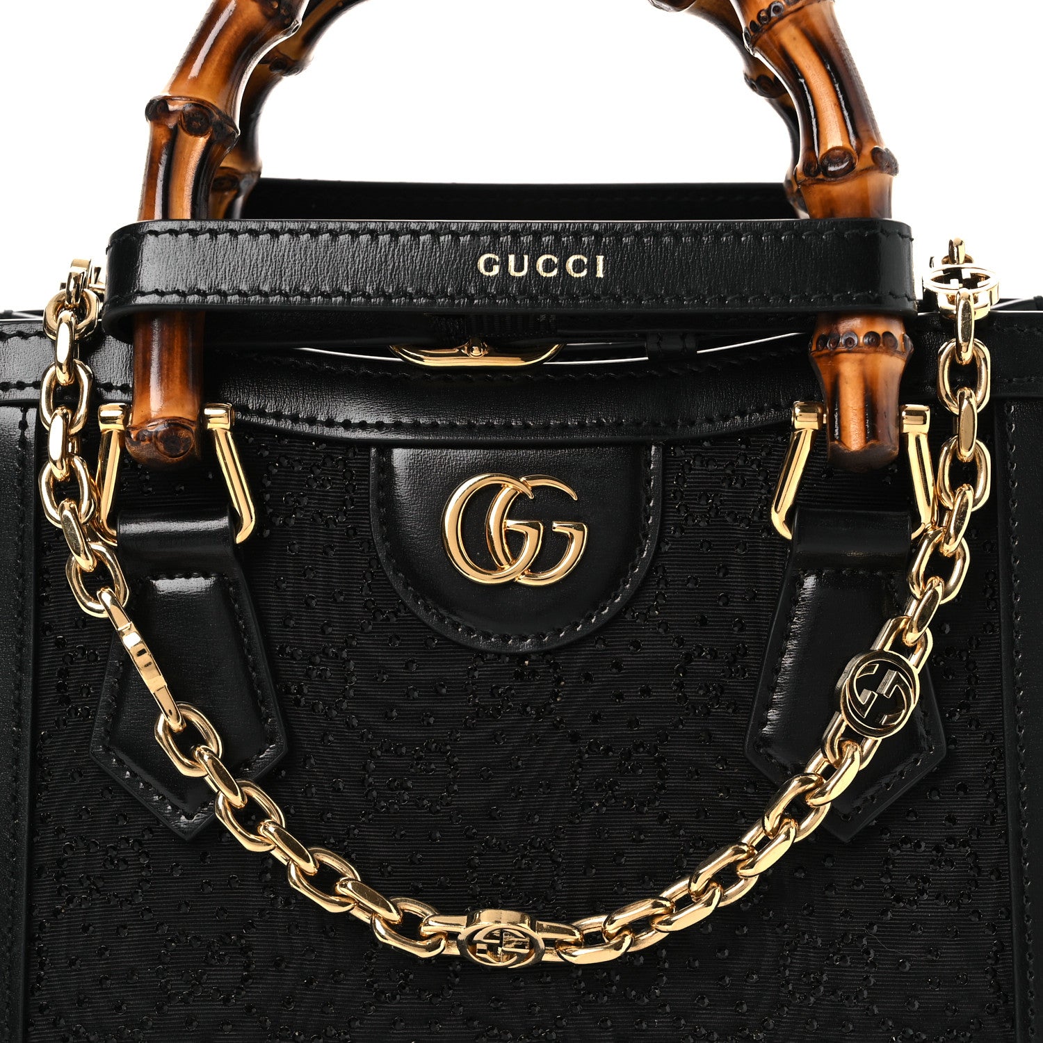 Gucci New Canvas Charisma Calfskin Crystal GG Monogram Mini Diana Tote Black 8 of 12