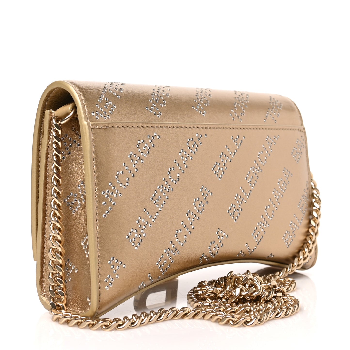 Metallic Smooth Calfskin Crystal Diagonal Allover Logo Hourglass Wallet Light Gold Crystal