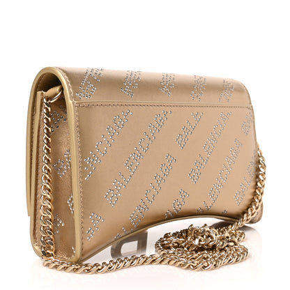 Balenciaga Metallic Smooth Calfskin Crystal Diagonal Allover Logo Hourglass Wallet Light Gold Crystal 3 of 8