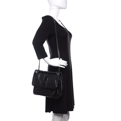 Saint Laurent Crinkled Calfskin Matelasse Monogram Medium Niki Chain Satchel Black 3 of 12