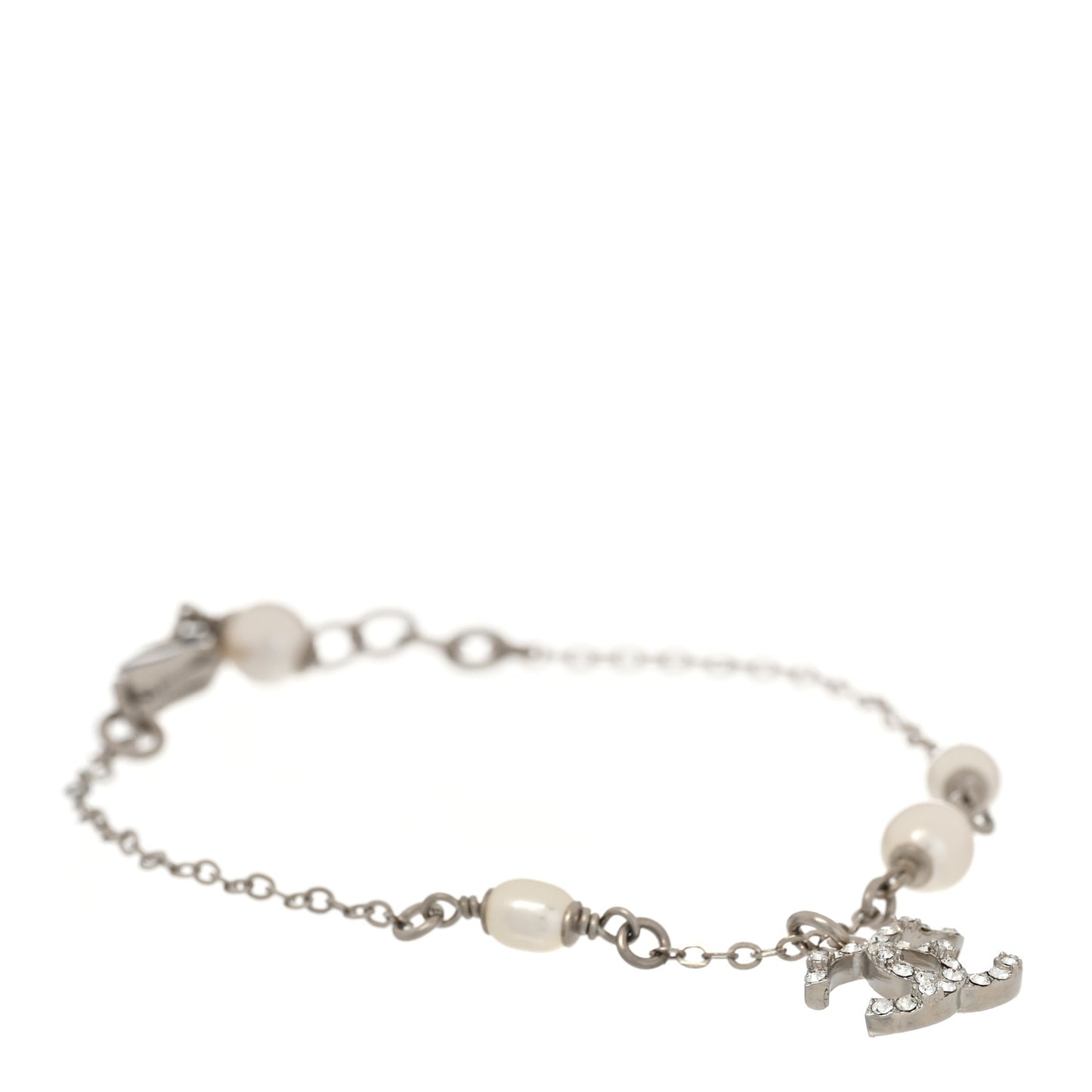 Crystal Pearl CC Bracelet Silver