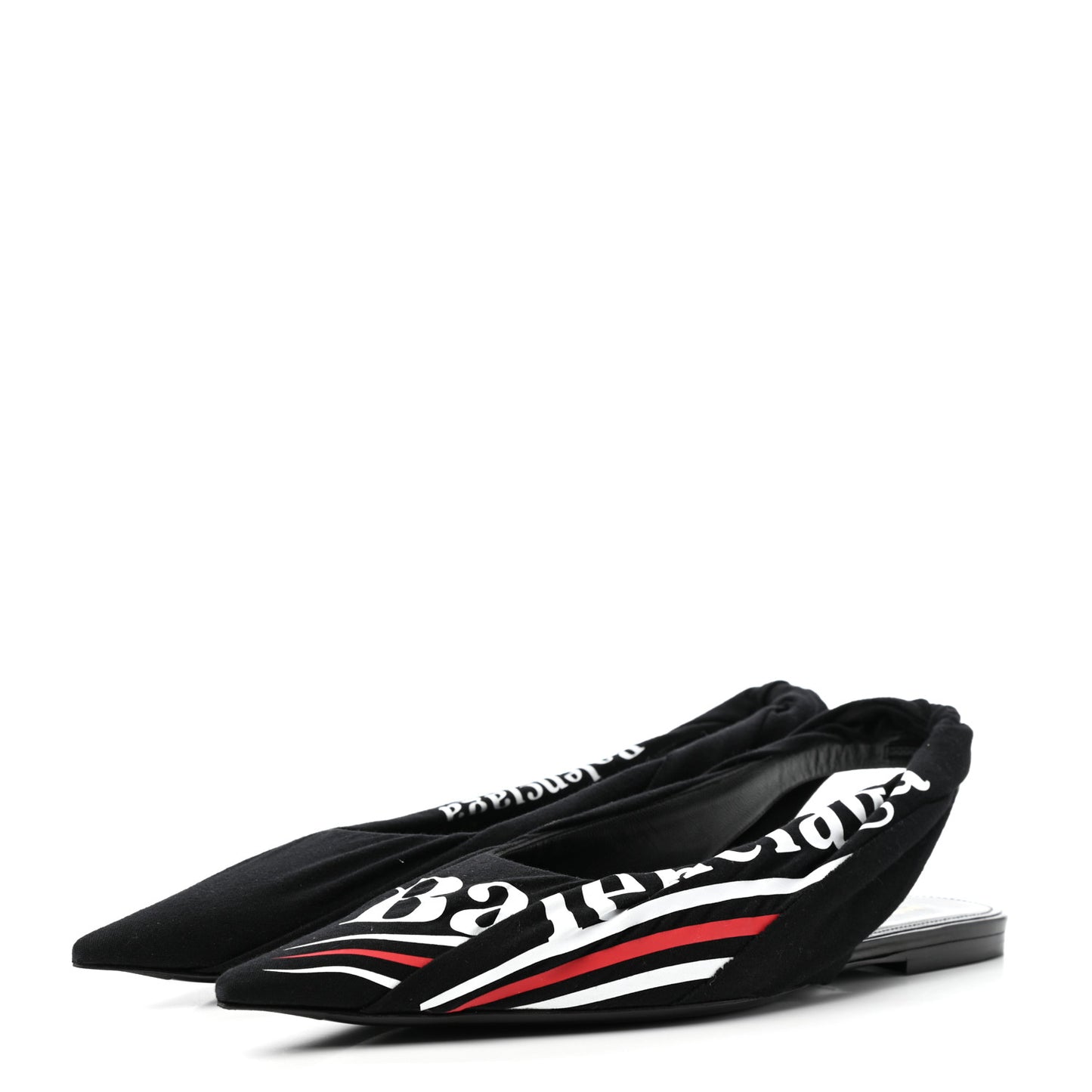 Jersey Crepe Political Campaign Logo Knife Pointed Slingback Flats 40 Black White Rouge