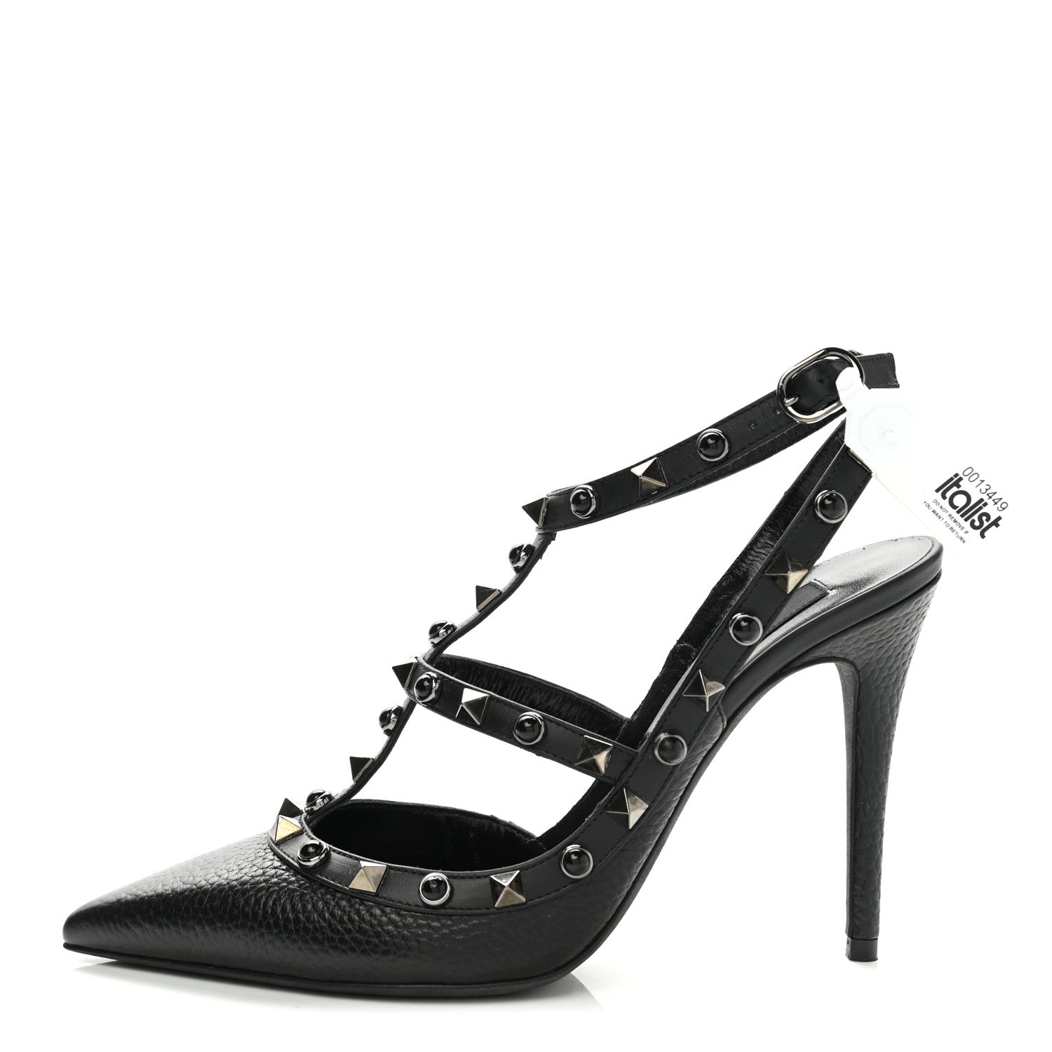 Valentino Garavani Pebbled Calfskin Onyx Rockstud Rolling Ankle Strap 100mm Pumps 37 Black 1 of 8