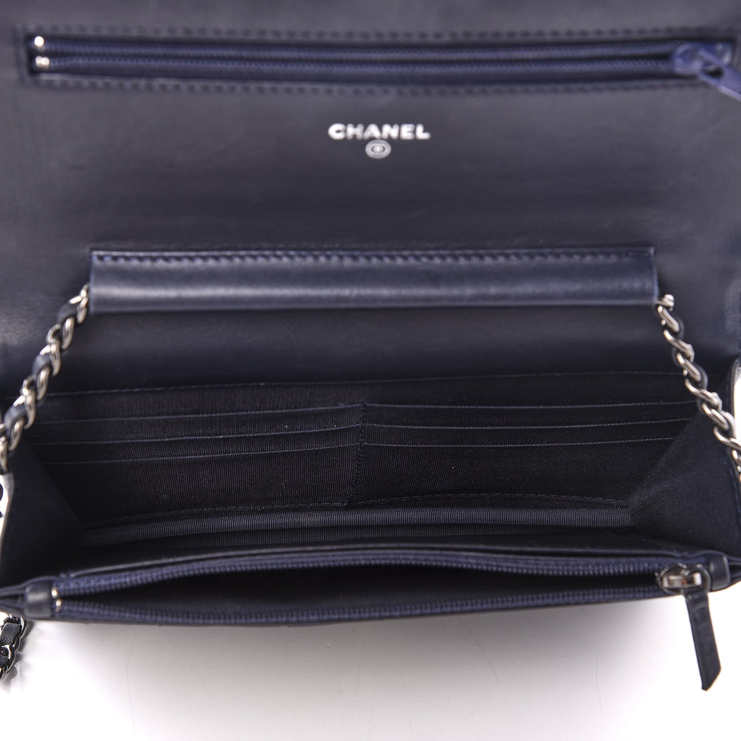 Lambskin Quilted Boy Wallet On Chain WOC Navy Blue
