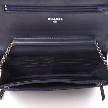 Chanel Lambskin Quilted Boy Wallet On Chain WOC Navy Blue 4 of 10